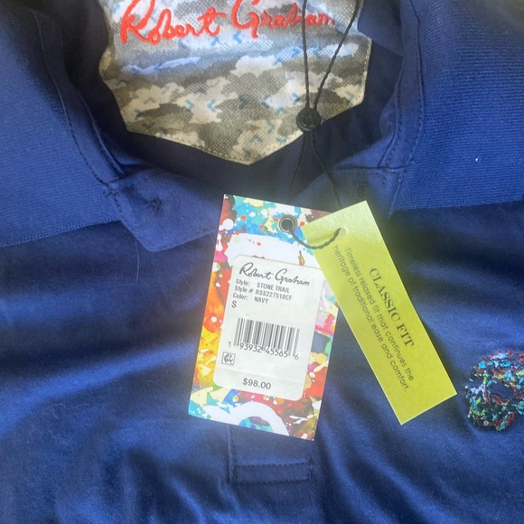 NWT Robert Graham Polo Golf Shirt Mens Size Small Navy Blue - Picture 4 of 6